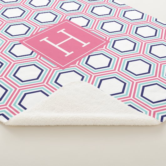 Roze Aqua en Blue Pattern Monogrammed Sherpa Deken (3/4)