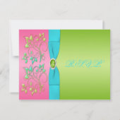 Roze, Aqua en Lime Bloemkaart Kaart (Voorkant)