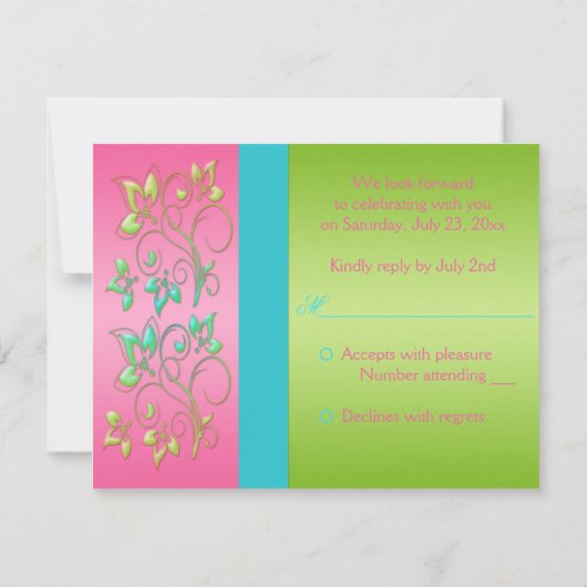 Roze, Aqua en Lime Bloemkaart Kaart (Achterkant)