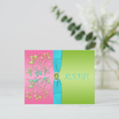 Roze, Aqua en Limoen Floral Reply Kaart (Staand voorkant)