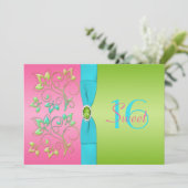 Roze, Aqua en Limoen Sweet Sixteen Uitnodiging (Staand voorkant)