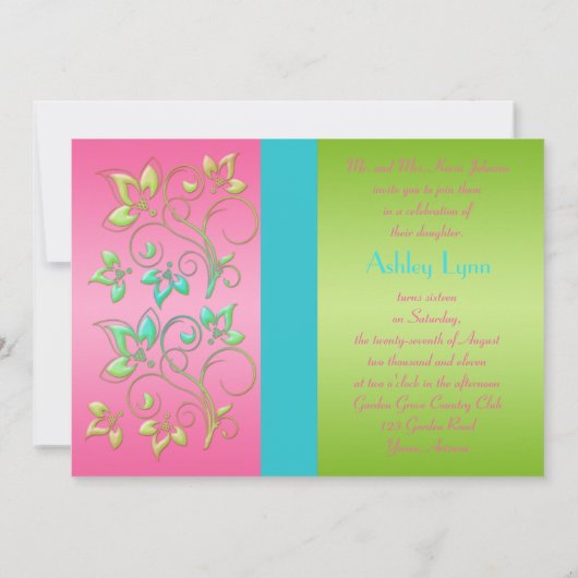 Roze, Aqua en Limoen Sweet Sixteen Uitnodiging (Achterkant)