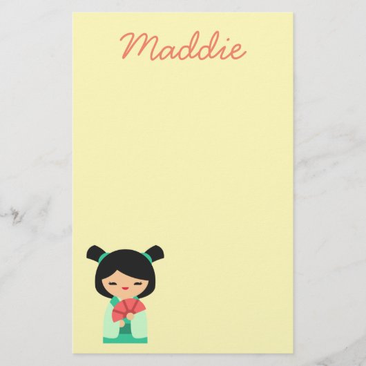 Roze aqua en perzik Kokeshi Japanse poppen Briefpapier (Voorkant)