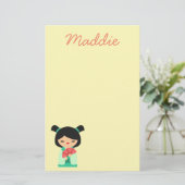 Roze aqua en perzik Kokeshi Japanse poppen Briefpapier (Staand voorkant)