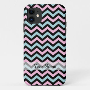Roze aqua en zwarte chevron iPhone 11 hoesje