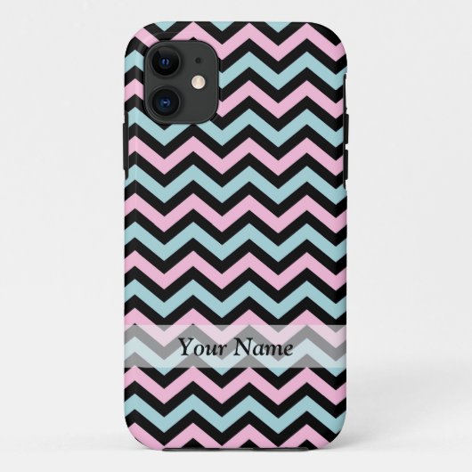 Roze aqua en zwarte chevron Case-Mate iPhone case (Achterkant)