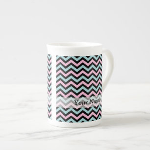 Roze aqua en zwarte chevron porselein kop