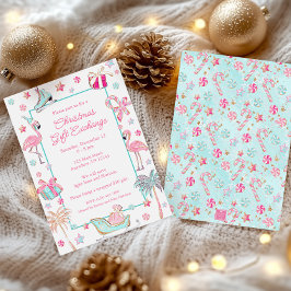 Roze & Aqua Flamingo Beach Kerstfeest Kaart