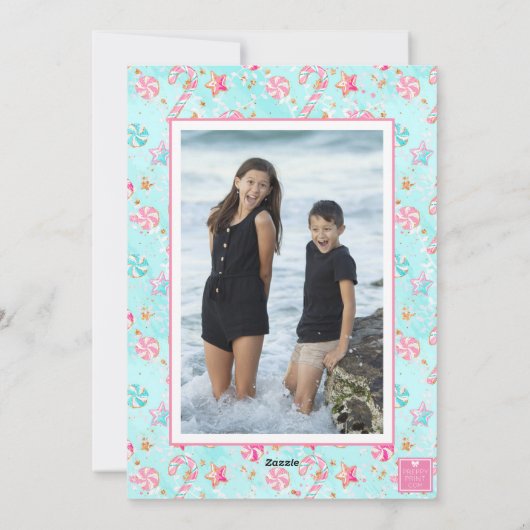 Roze & Aqua Flamingo Strand Kerst Foto Feestdagenkaart (Achterkant)