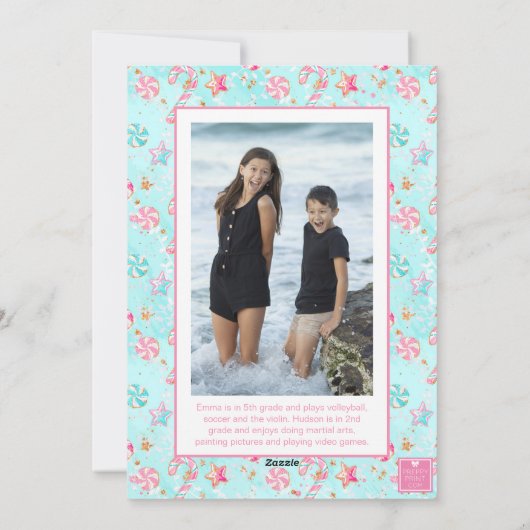 Roze & Aqua Flamingo Strand Kerstfoto Feestdagenkaart (Achterkant)