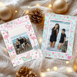Roze & Aqua Flamingo Strand Kerstfoto Feestdagenkaart<br><div class="desc">PreppyPrint.com - Vier Kerstmis in stijl! Voeg uw persoonlijke touch toe aan deze kerstkaarten. Breng dit ontwerp ook over op de producten van uw keuze! Klik op het vakje onder "Zazzle Logo" om de Zazzle logo van de achterkant van de kaart te verwijderen. Ga naar mijn designerwinkel, PreppyPrint.com, voor het...</div>
