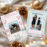 Roze & Aqua Flamingo Strand Kerstfoto Feestdagenkaart<br><div class="desc">PreppyPrint.com - Vier Kerstmis in stijl! Voeg uw persoonlijke touch toe aan deze kerstkaarten. Breng dit ontwerp ook over op de producten van uw keuze! Klik op het vakje onder "Zazzle Logo" om de Zazzle logo van de achterkant van de kaart te verwijderen. Ga naar mijn designerwinkel, PreppyPrint.com, voor het...</div>