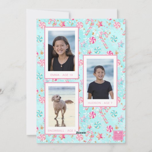 Roze & Aqua Flamingo Strand Kerstfoto Feestdagenkaart (Achterkant)