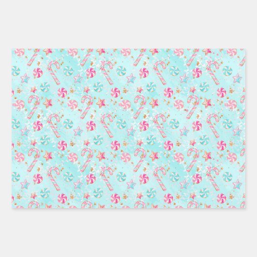 Roze & Aqua Flamingo's, Snoep & kerstverlichting Inpakpapier Vel (Voorkant 3)