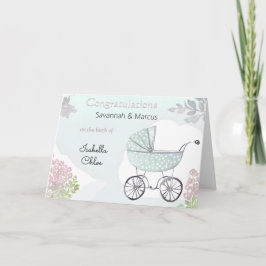  roze aqua geboorte gefeliciteerd nieuwe baby kaart