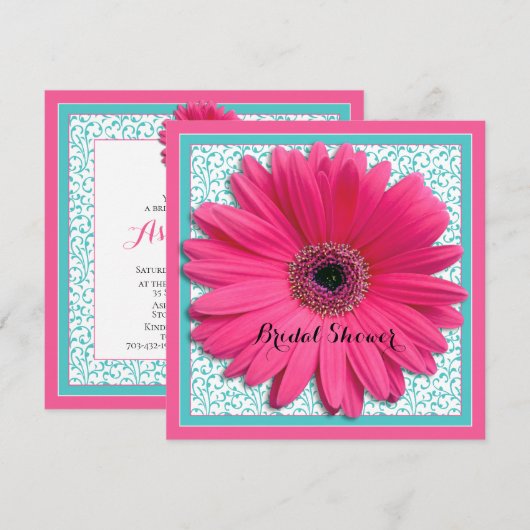 Roze Aqua Gerbera Daisy Bridal Shower Kaart (Voorkant / Achterkant)