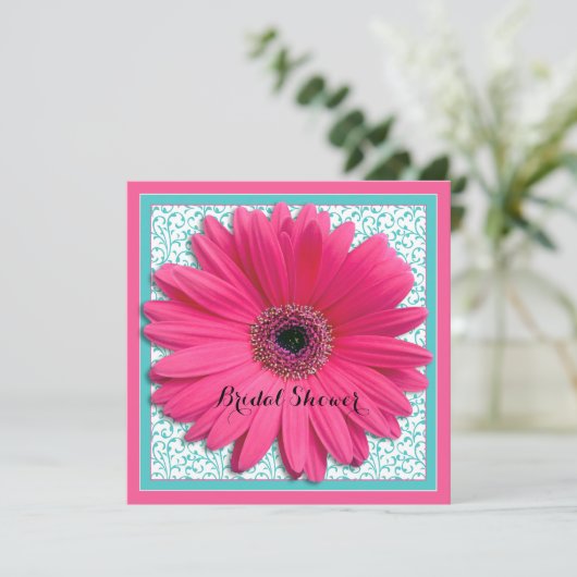 Roze Aqua Gerbera Daisy Bridal Shower Kaart (Staand voorkant)