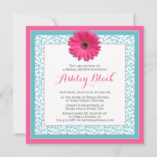 Roze Aqua Gerbera Daisy Bridal Shower Kaart (Achterkant)