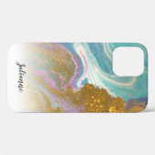 Roze Aqua Gold Glitter Marble Personalized Hoesje (Achterkant (horizontaal))