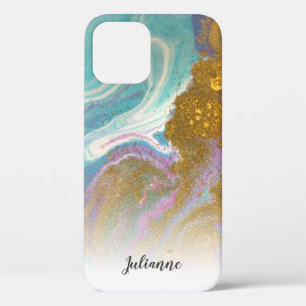 Roze Aqua Gold Glitter Marble Personalized Hoesje