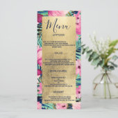 Roze aqua goud marine blauw bloemenbruiloft Menu (Staand voorkant)