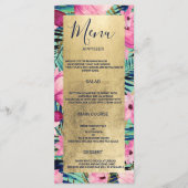 Roze aqua goud marine blauw bloemenbruiloft Menu (Voorkant)