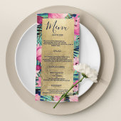 Roze aqua goud marine blauw bloemenbruiloft Menu