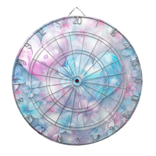 Roze Aqua Harten en Bloemen Dartboard Dartbord (Voorkant)