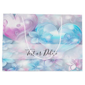 Roze Aqua Harten en Bloemen Gift Bag Groot Cadeauzakje (Achterkant)