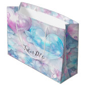 Roze Aqua Harten en Bloemen Gift Bag Groot Cadeauzakje (Achterkant Gekanteld)