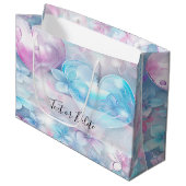 Roze Aqua Harten en Bloemen Gift Bag Groot Cadeauzakje (Voorkant Gekanteld)