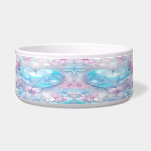 Roze Aqua Harten en Bloemen Keramische Pet Bowl Voerbakje