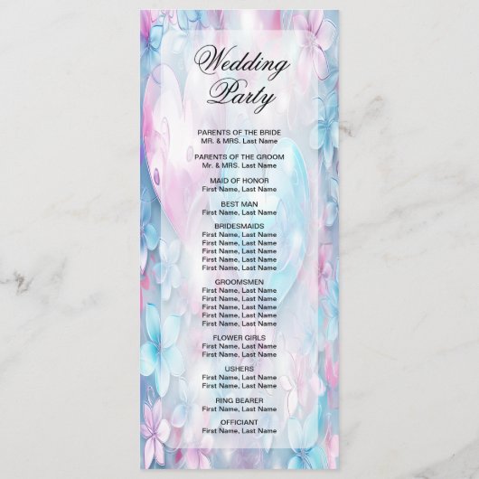 Roze Aqua Harten en Bloemen Wedding Programma Programmakaart (Achterkant)