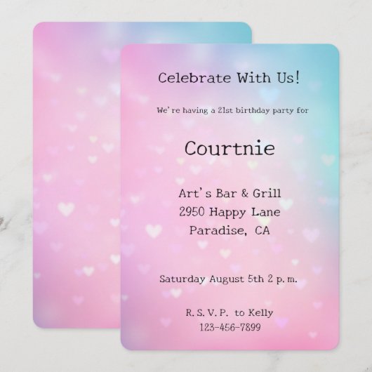 Roze Aqua Hearts Verjaardag Kaart (Voorkant / Achterkant)