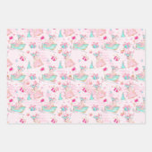 Roze & Aqua Ice Schaatsen Flamingo's & kerstcadeau Inpakpapier Vel (Voorkant 3)