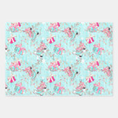 Roze & Aqua Ice Schaatsen Flamingo's & kerstcadeau Inpakpapier Vel (Voorkant)
