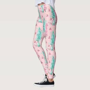 Roze Aqua Kerstboom Feestelijk Leggings