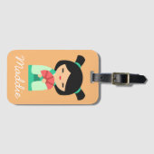 roze aqua Kokeshi Japanse poppen Bagagelabel (Voorkant (horizontaal))