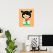roze aqua Kokeshi Japanse poppen Poster (Thuiskantoor)