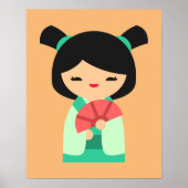 roze aqua Kokeshi Japanse poppen Poster (Voorkant)