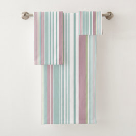 Roze, aqua, mint, lenteregen en mauve strepen bad handdoek