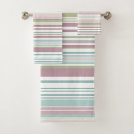 Roze, Aqua, mint, lenteregen en mauve strepen Bad Handdoek