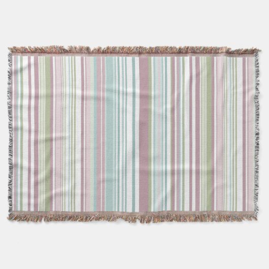 Roze, aqua, mint, lenteregen en mauve strepen deken (Voorkant)