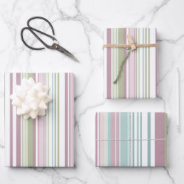Roze, aqua, mint, lenteregen en mauve strepen inpakpapier vel