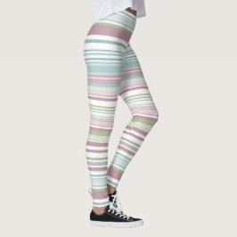 Roze, aqua, mint, lenteregen en mauve strepen leggings
