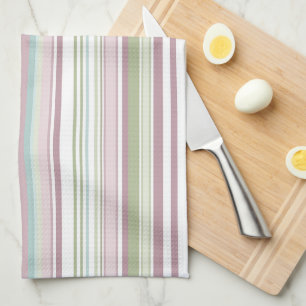 Roze, Aqua, mint, lenteregen en mauve strepen Theedoek