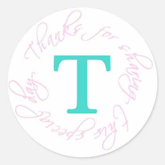 Roze, Aqua Monogram T Dank u Sticker 4 (Voorkant)