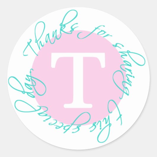 Roze, Aqua Monogram T Dank u Sticker 5 (Voorkant)