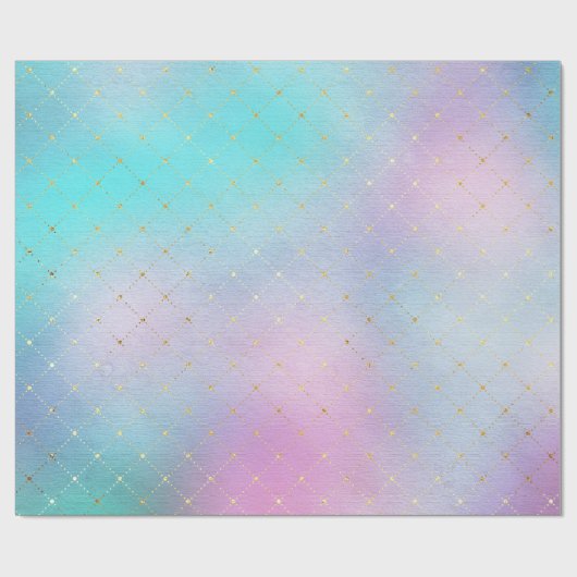 Roze Aqua Pastel Ombre Gold Mint Squares Cadeaupapier (Vlak)