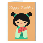 Roze aqua peach Kokeshi Japanse poppen (Voorkant)